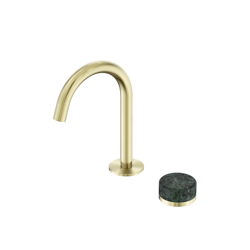 Serenity Progressive Basin Mixer Arc Spout With Verde Alpi Handle Brushed Gold