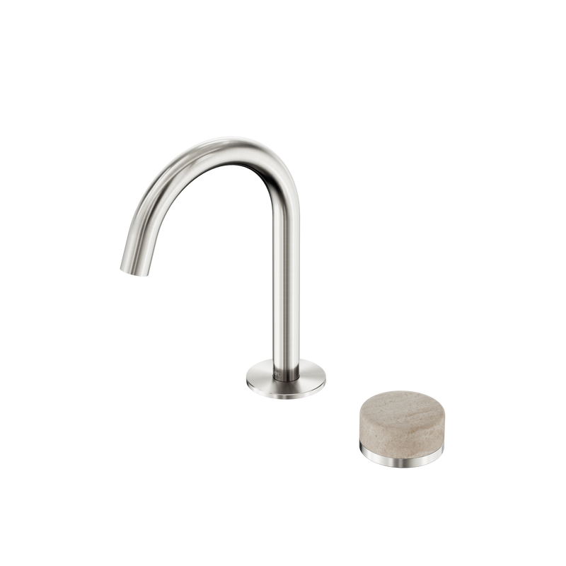 Serenity Progressive Basin Mixer Arc Spout With Rome Travertine Handle Brushed Nickel