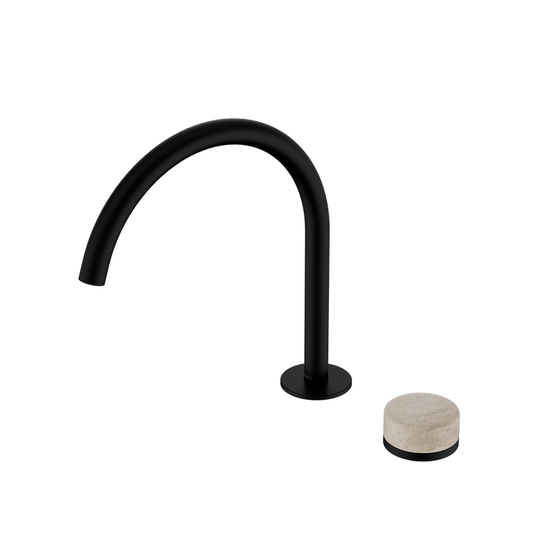 Serenity Progressive Bath/Kitchen Mixer Arc Spout With Rome Travertine Handle Matte Black