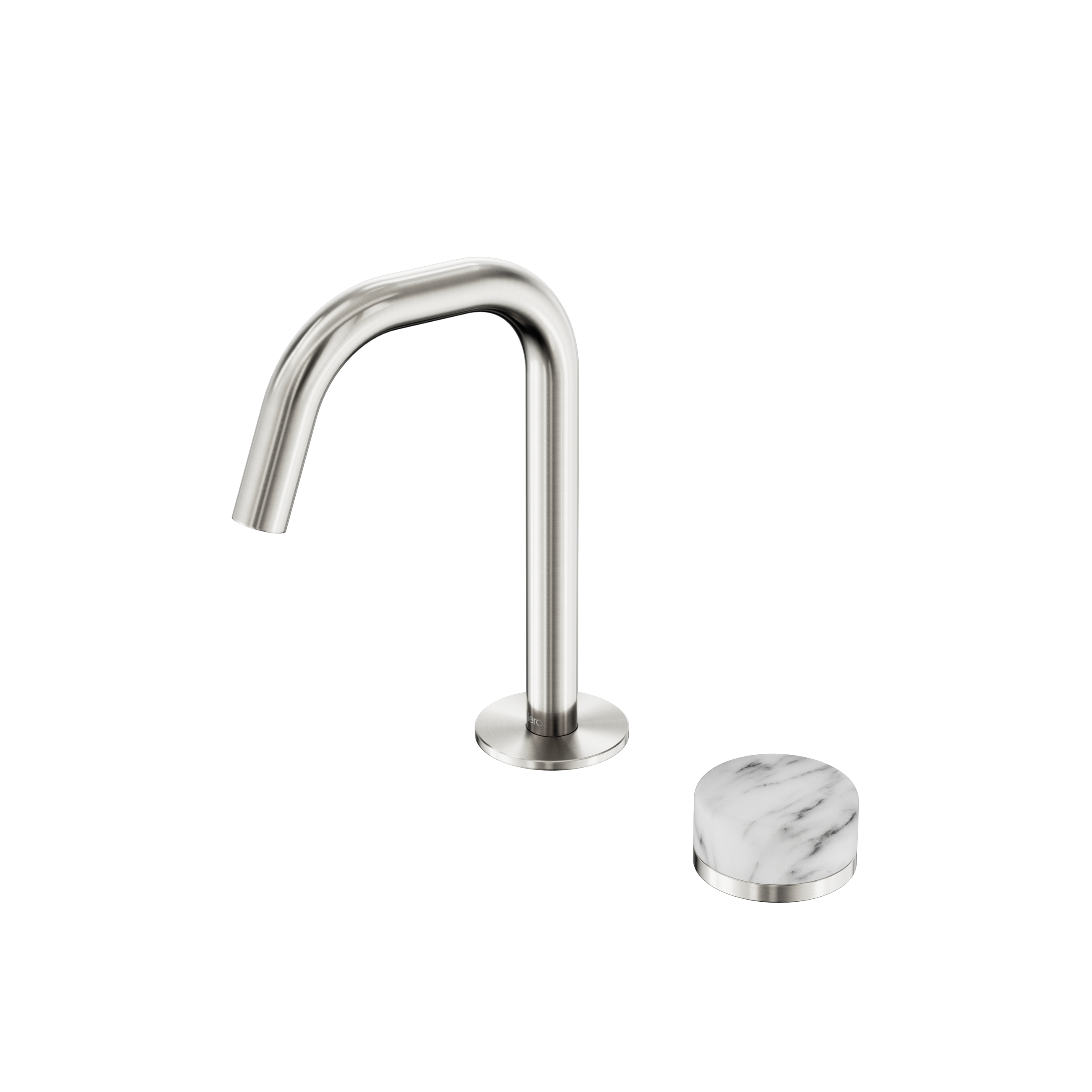 Serenity Progressive Basin Mixer Edge Spout With Arabescato Corchia Handle Brushed Nickel