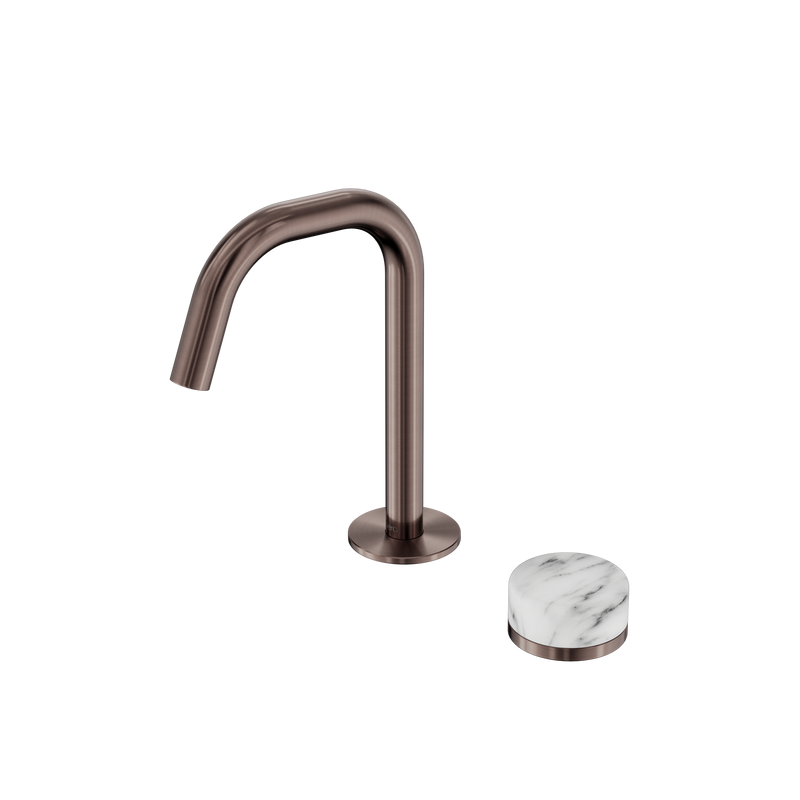 Serenity Progressive Basin Mixer Edge Spout With Arabescato Corchia Handle Brushed Bronze