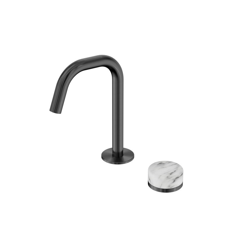 Serenity Progressive Basin Mixer Edge Spout With Arabescato Corchia Handle Gun Metal