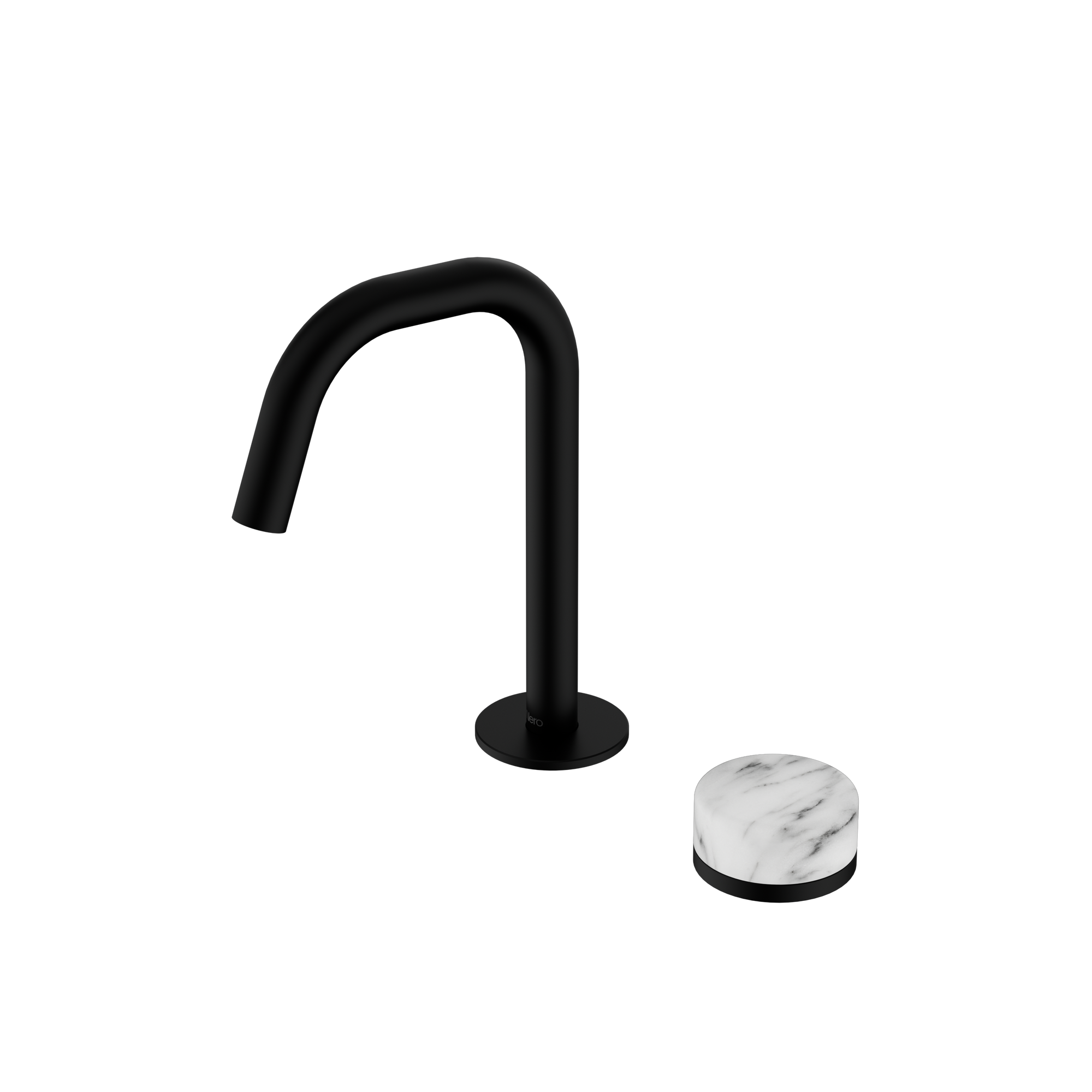 Serenity Progressive Basin Mixer Edge Spout With Arabescato Corchia Handle Matte Black
