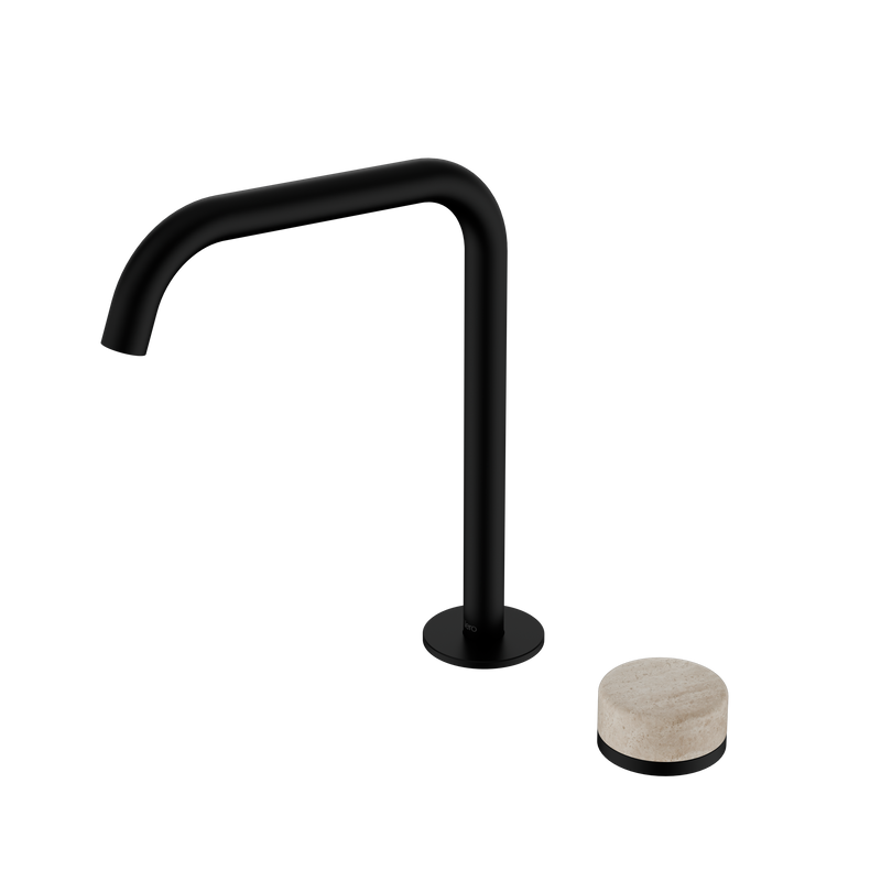 Serenity Progressive Bath/Kitchen Mixer Edge Spout With Rome Travertine Handle Matte Black