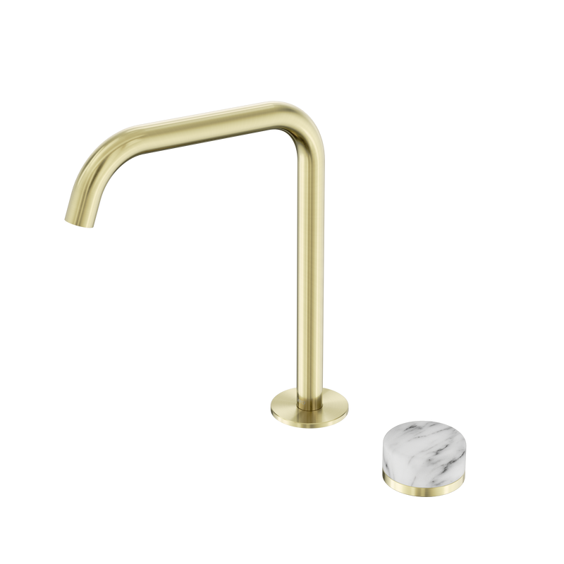 Serenity Progressive Bath/Kitchen Mixer Edge Spout With Arabescato Corchia Handle Brushed Gold