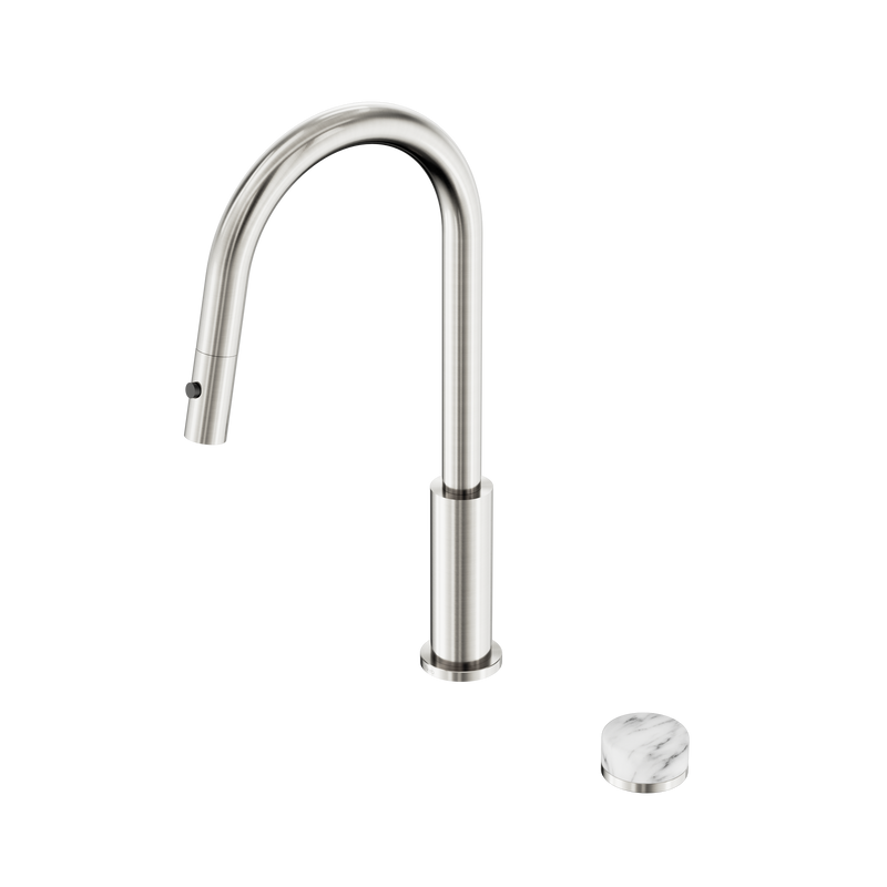 Serenity Progressive Pull Out kitchen Set With Arabescato Corchia Handle Brushed Nickel