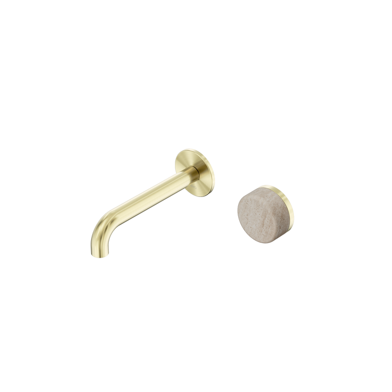 Serenity Progressive Wall Basin Mixer 160mm Spout With Rome Travertine Handle Brushed Gold