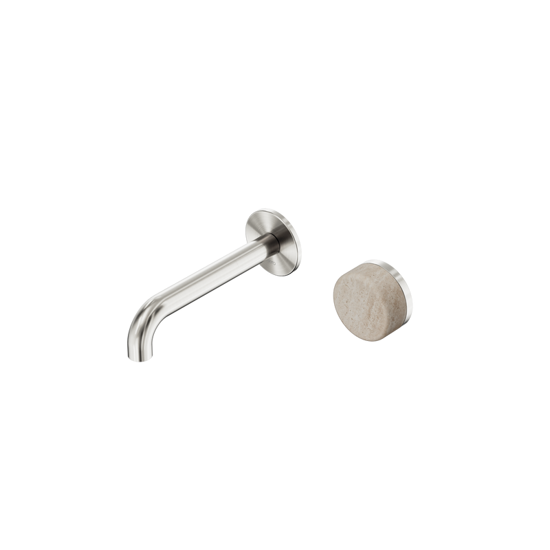 Serenity Progressive Wall Basin Mixer 160mm Spout With Rome Travertine Handle Brushed Nickel