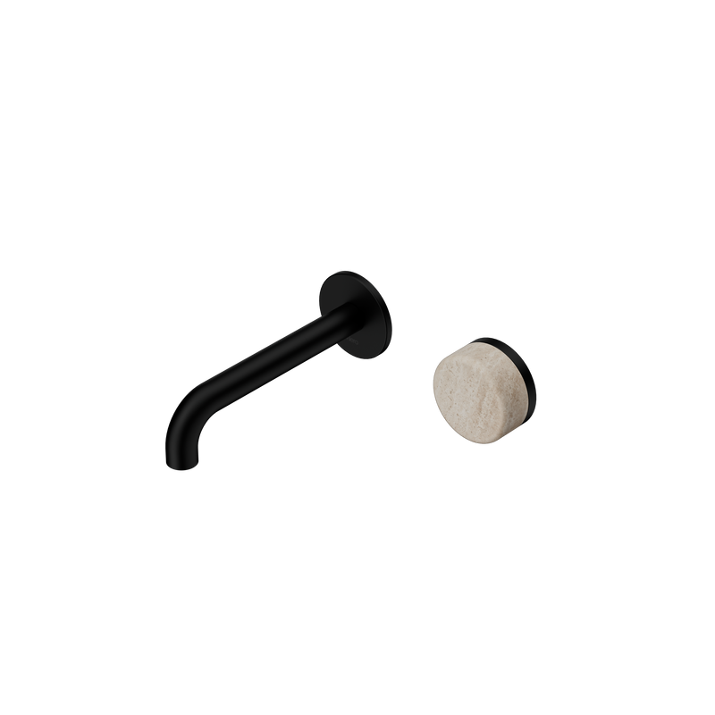 Serenity Progressive Wall Basin Mixer 160mm Spout With Rome Travertine Handle Matte Black