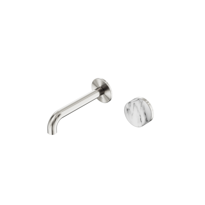 Serenity Progressive Wall Basin Mixer 160mm Spout With Arabescato Corchia Handle Brushed Nickel