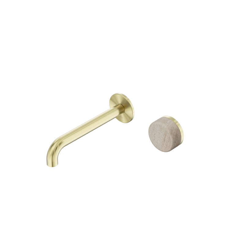 Serenity Progressive Wall Basin Mixer 185mm Spout With Rome Travertine Handle Brushed Gold