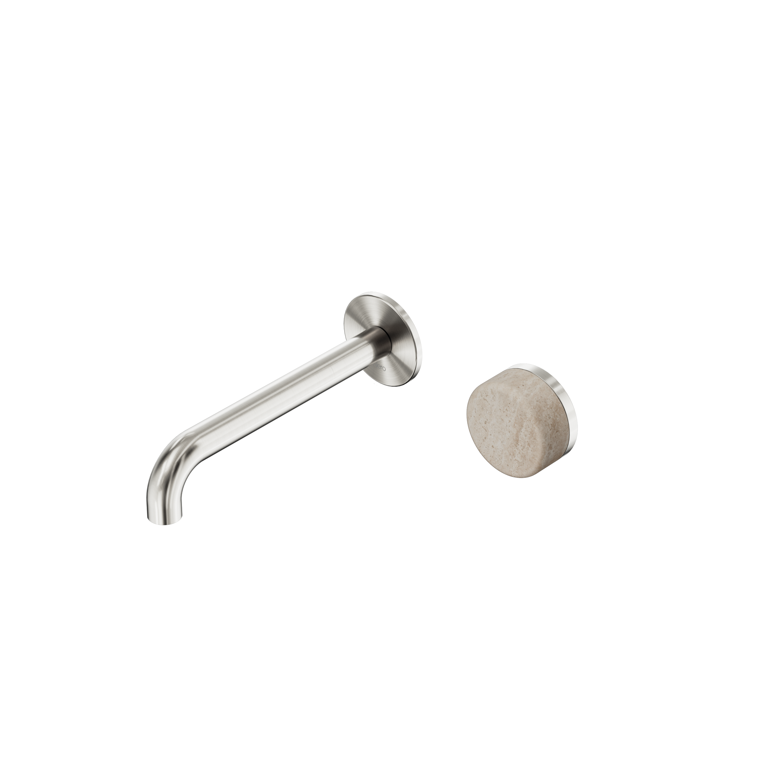 Serenity Progressive Wall Basin Mixer 185mm Spout With Rome Travertine Handle Brushed Nickel