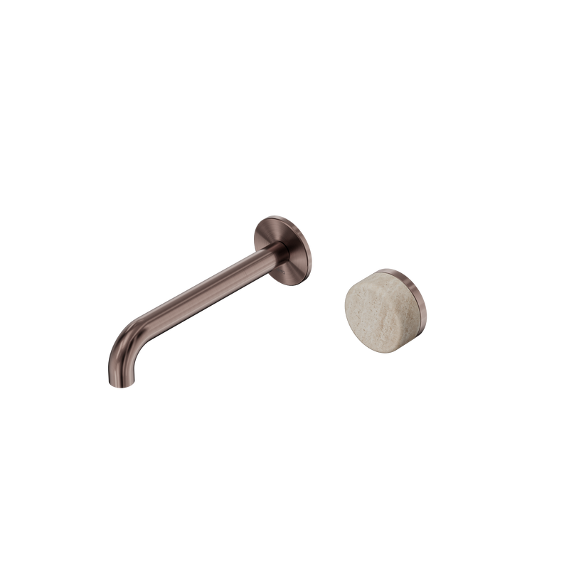 Serenity Progressive Wall Basin Mixer 185mm Spout With Rome Travertine Handle Brushed Bronze