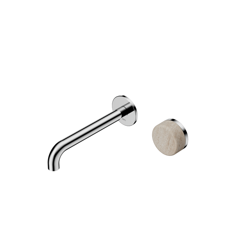 Serenity Progressive Wall Basin Mixer 185mm Spout With Rome Travertine Handle Chrome