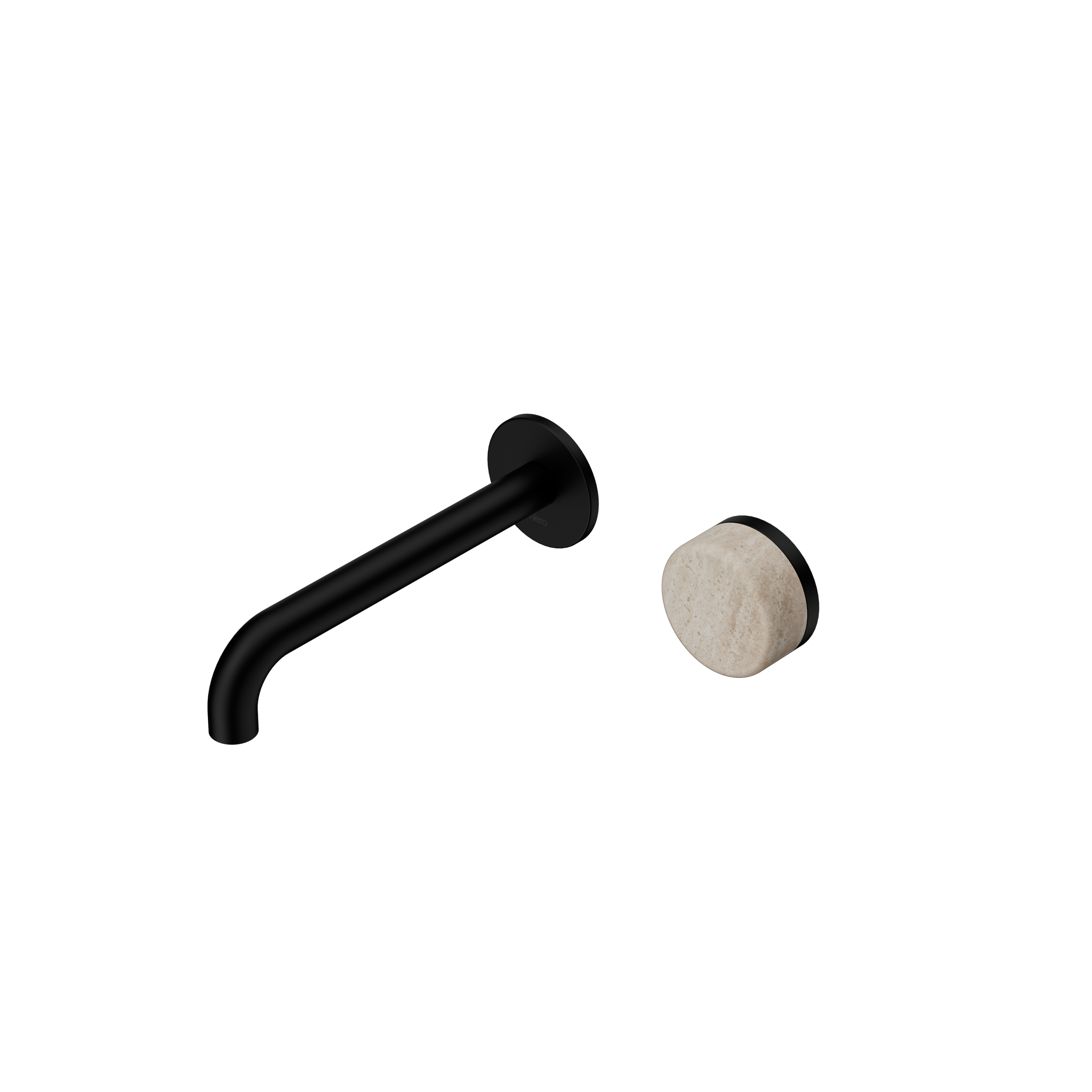 Serenity Progressive Wall Basin Mixer 185mm Spout With Rome Travertine Handle Matte Black