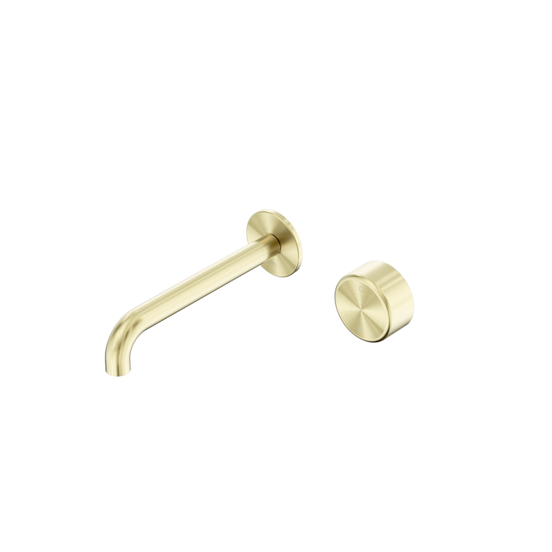 Serenity Progressive Wall Basin Mixer 185mm Spout With Metal Handle Brushed Gold