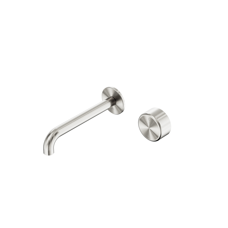 Serenity Progressive Wall Basin Mixer 185mm Spout With Metal Handle Brushed Nickel