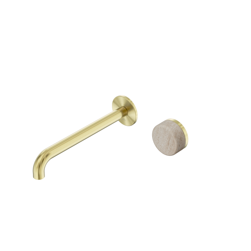 Serenity Progressive Wall Basin Mixer 220mm Spout With Rome Travertine Handle Brushed Gold