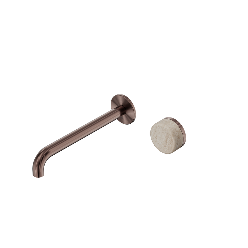 Serenity Progressive Wall Basin Mixer 220mm Spout With Rome Travertine Handle Brushed Bronze