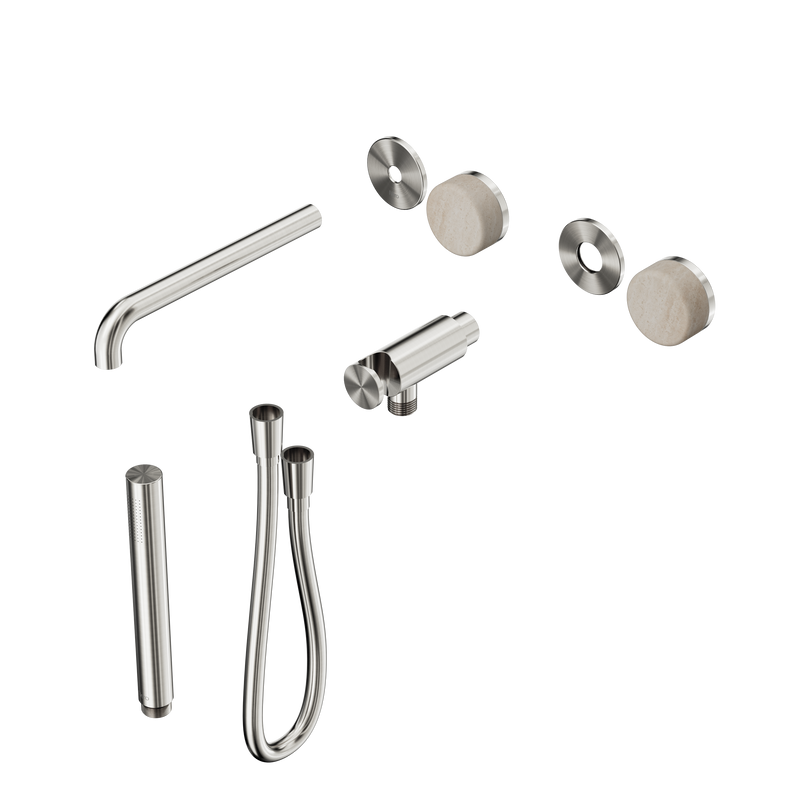 Serenity Progressive Shower System With Spout With Rome Travertine Handle And Slim Shower Trim Kit Only Brushed Nickel