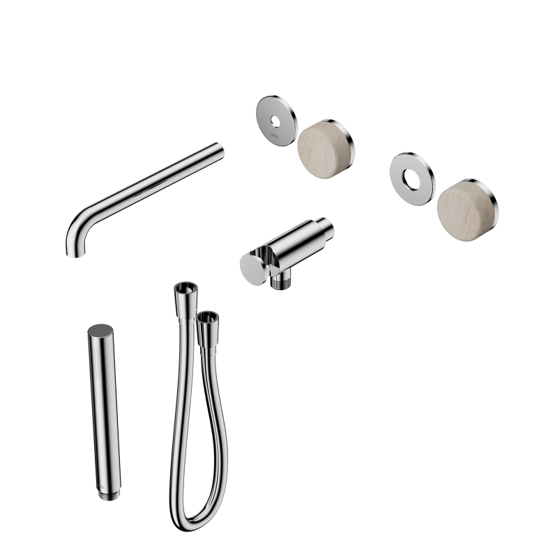 Serenity Progressive Shower System With Spout With Rome Travertine Handle And Slim Shower Trim Kit Only Chrome