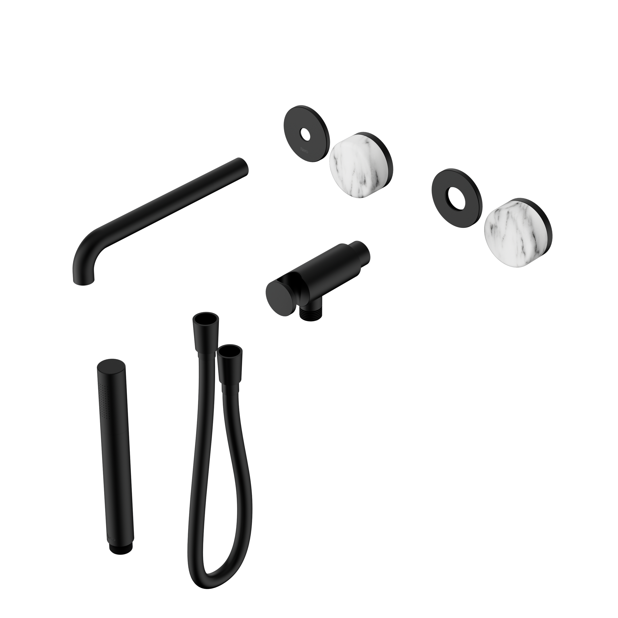 Serenity Progressive Shower System With Spout With Arabescato Corchia Handle And Slim Shower Trim Kit Only Matte Black