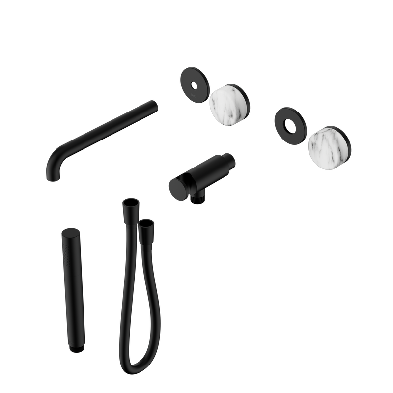 Serenity Progressive Shower System With Spout With Arabescato Corchia Handle And Slim Shower Trim Kit Only Matte Black