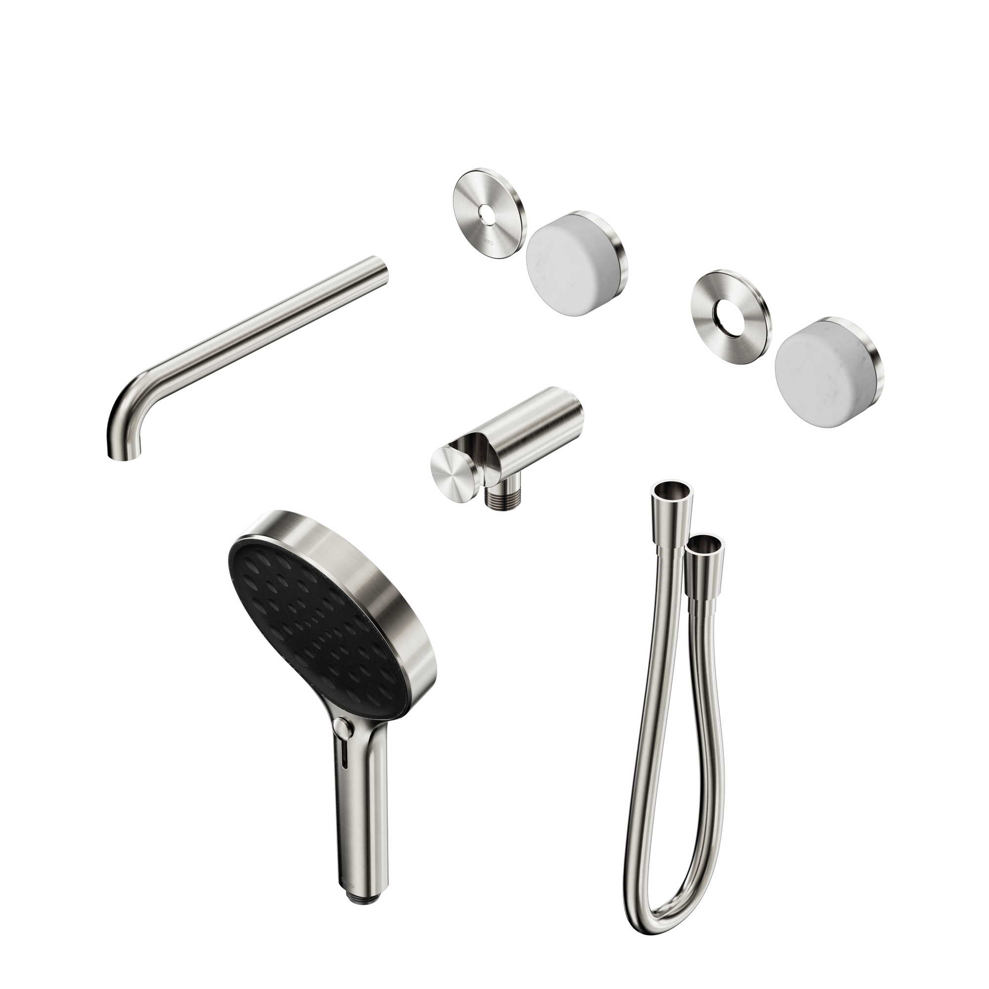 Serenity Progressive Shower System With Spout With Carrara Handle And Serenity Hand Shower Trim Kit Only Brushed Nickel