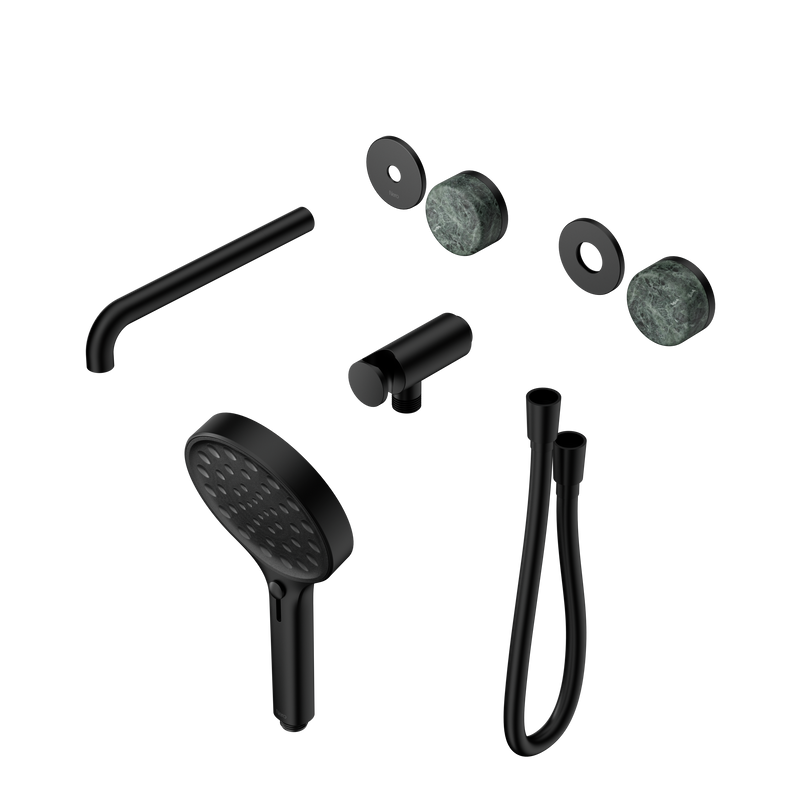 Serenity Progressive Shower System With Spout With Verde Alpi Handle And Serenity Hand Shower Trim Kit Only Matte Black