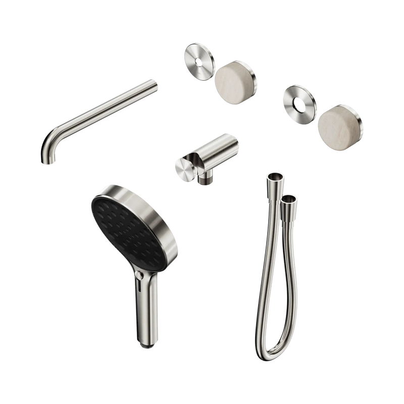 Serenity Progressive Shower System With Spout With Rome Travertine Handle And Serenity Hand Shower Trim Kit Only Brushed Nickel