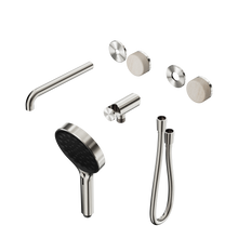 Serenity Progressive Shower System With Spout With Rome Travertine Handle And Serenity Hand Shower Trim Kit Only Brushed Nickel