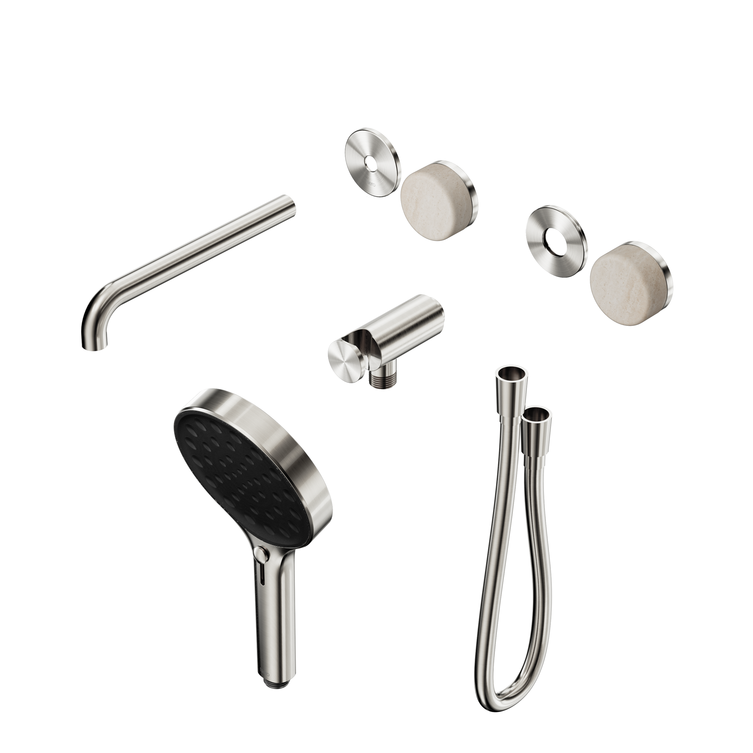 Serenity Progressive Shower System With Spout With Rome Travertine Handle And Serenity Hand Shower Trim Kit Only Brushed Nickel