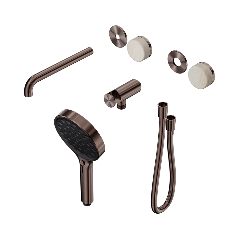 Serenity Progressive Shower System With Spout With Rome Travertine Handle And Serenity Hand Shower Trim Kit Only Brushed Bronze