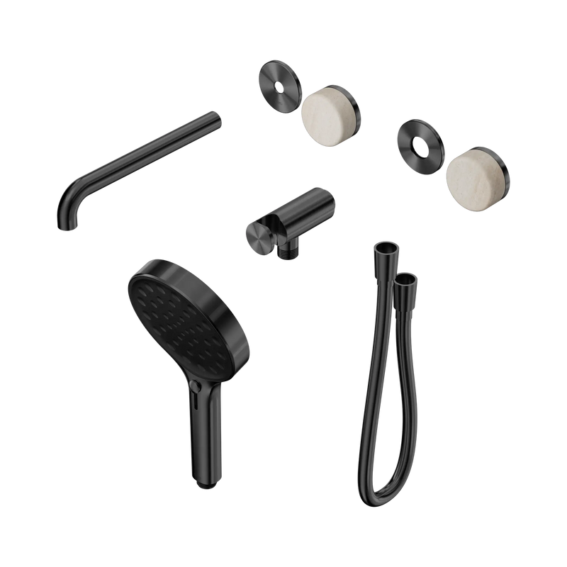 Serenity Progressive Shower System With Spout With Rome Travertine Handle And Serenity Hand Shower Trim Kit Only Gun Metal