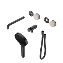 Serenity Progressive Shower System With Spout With Rome Travertine Handle And Serenity Hand Shower Trim Kit Only Gun Metal