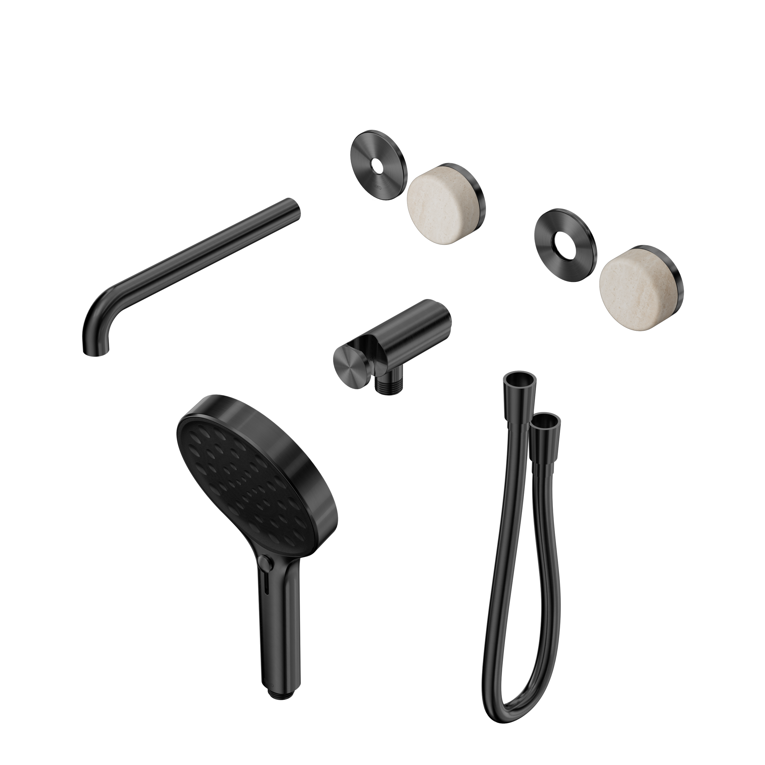Serenity Progressive Shower System With Spout With Rome Travertine Handle And Serenity Hand Shower Trim Kit Only Gun Metal