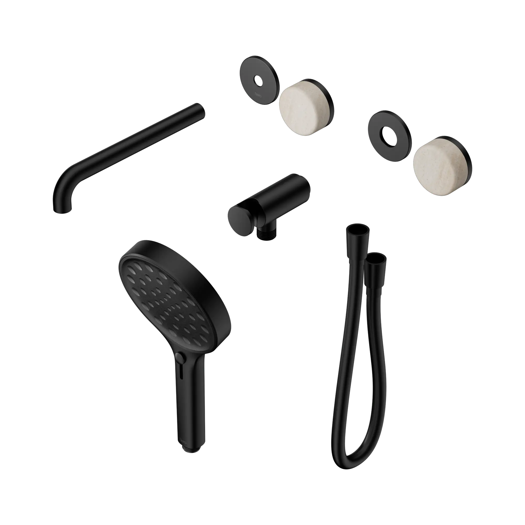 Serenity Progressive Shower System With Spout With Rome Travertine Handle And Serenity Hand Shower Trim Kit Only Matte Black