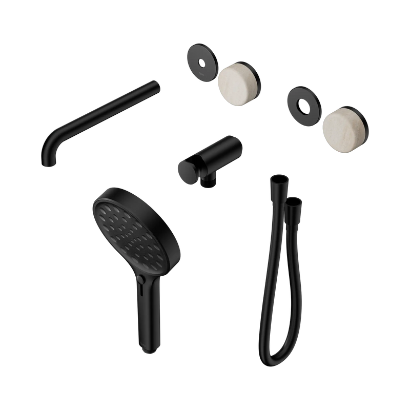 Serenity Progressive Shower System With Spout With Rome Travertine Handle And Serenity Hand Shower Trim Kit Only Matte Black