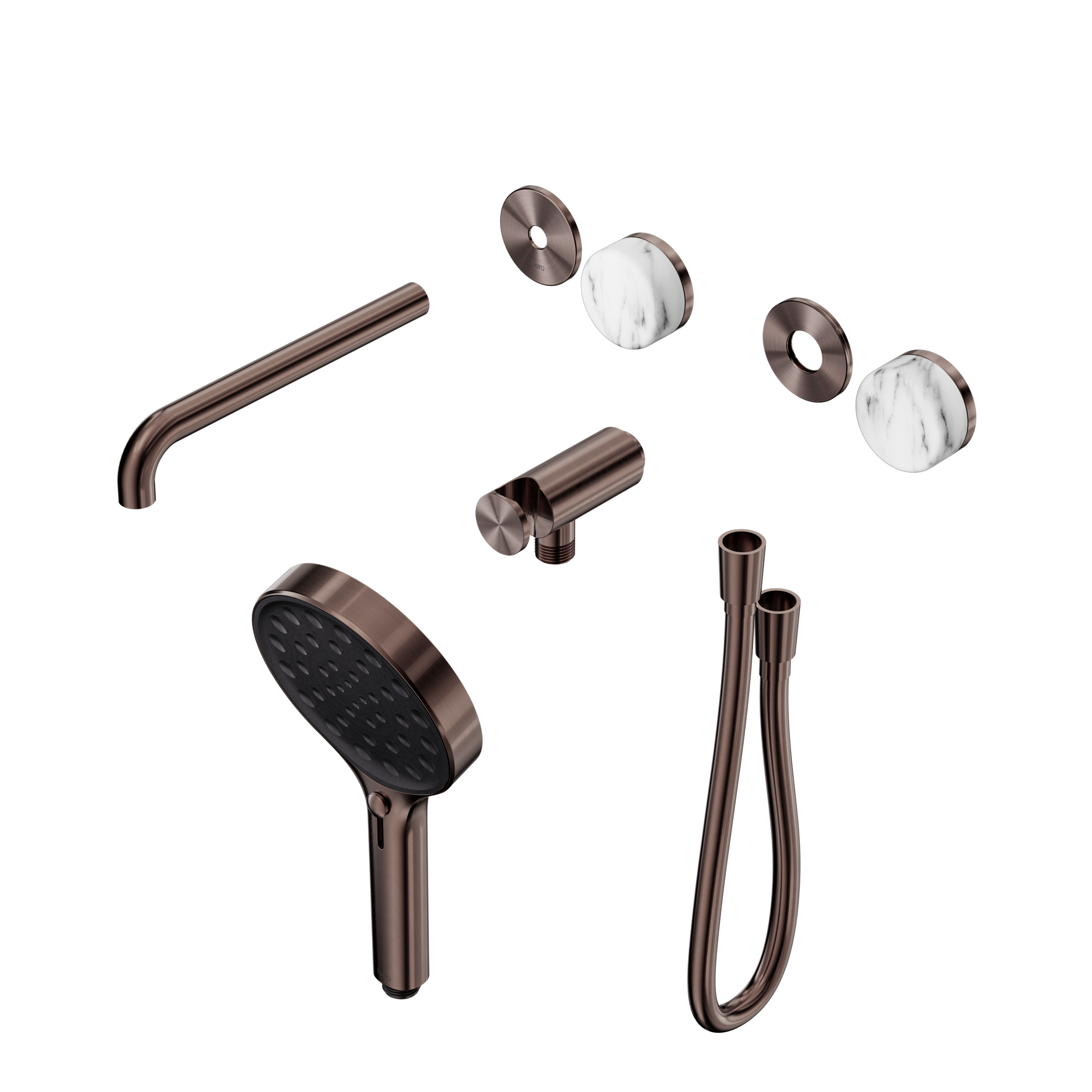 Serenity Progressive Shower System With Spout With Arabescato Corchia Handle And Serenity Hand Shower Trim Kit Only Brushed Bronze