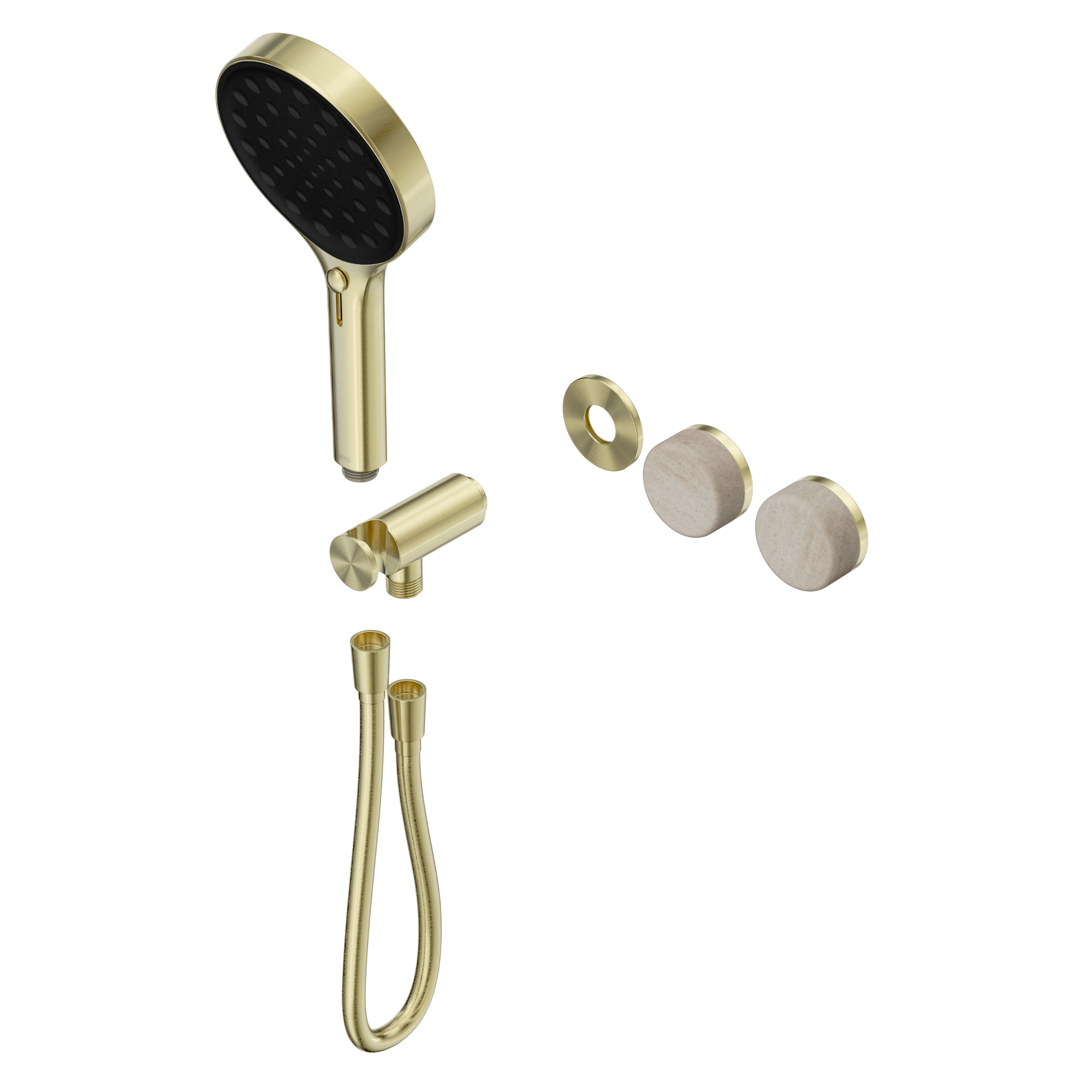 Serenity Progressive Shower System With Rome Travertine Handle And Serenity Hand Shower Trim Kit Only Brushed Gold