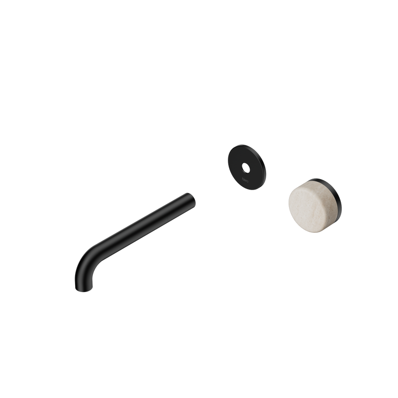 Serenity Progressive Wall Basin Mixer 185mm Spout With Rome Travertine Handle Trim Kit Only Matte Black