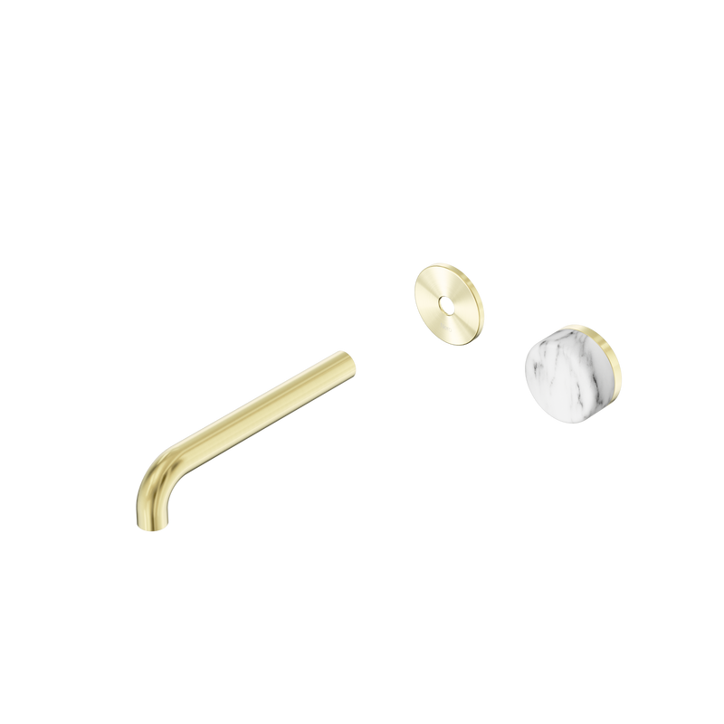 Serenity Progressive Wall Basin Mixer 185mm Spout With Arabescato Corchia Handle Trim Kit Only Brushed Gold