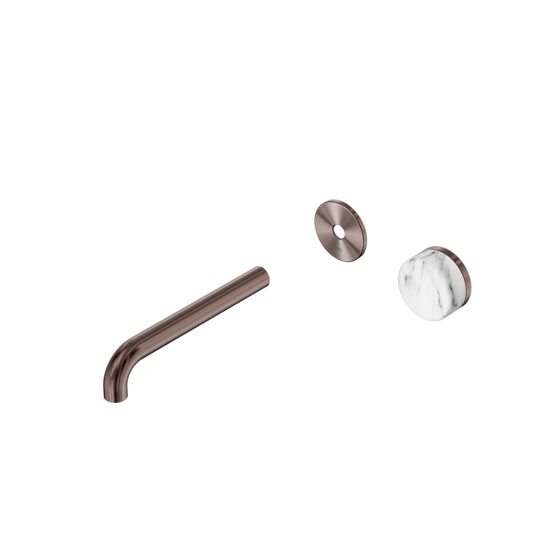 Serenity Progressive Wall Basin Mixer 185mm Spout With Arabescato Corchia Handle Trim Kit Only Brushed Bronze