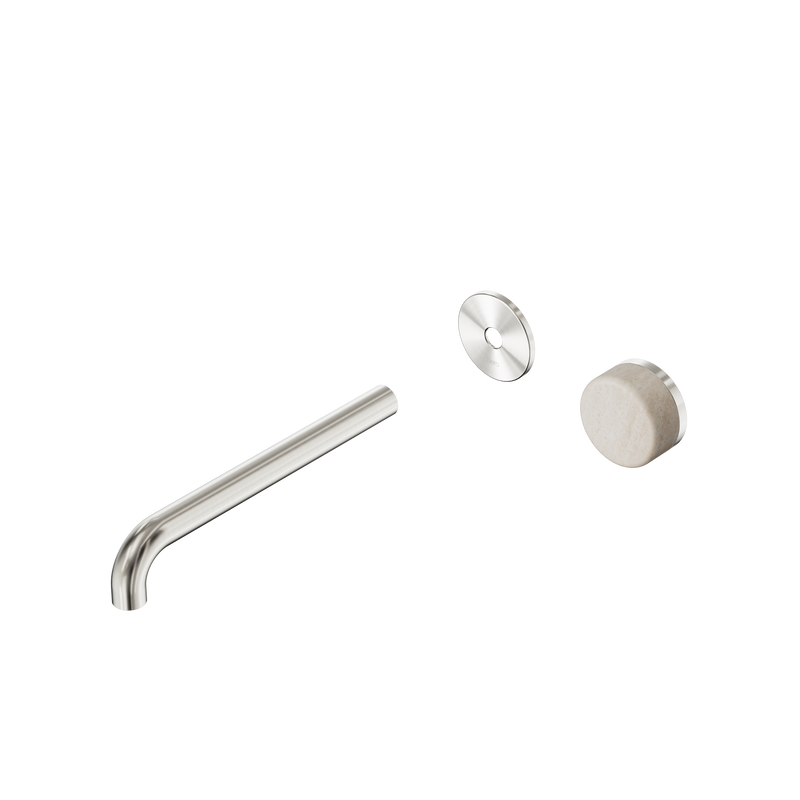 Serenity Progressive Wall Basin Mixer 220mm Spout With Rome Travertine Handle Trim Kit Only Brushed Nickel