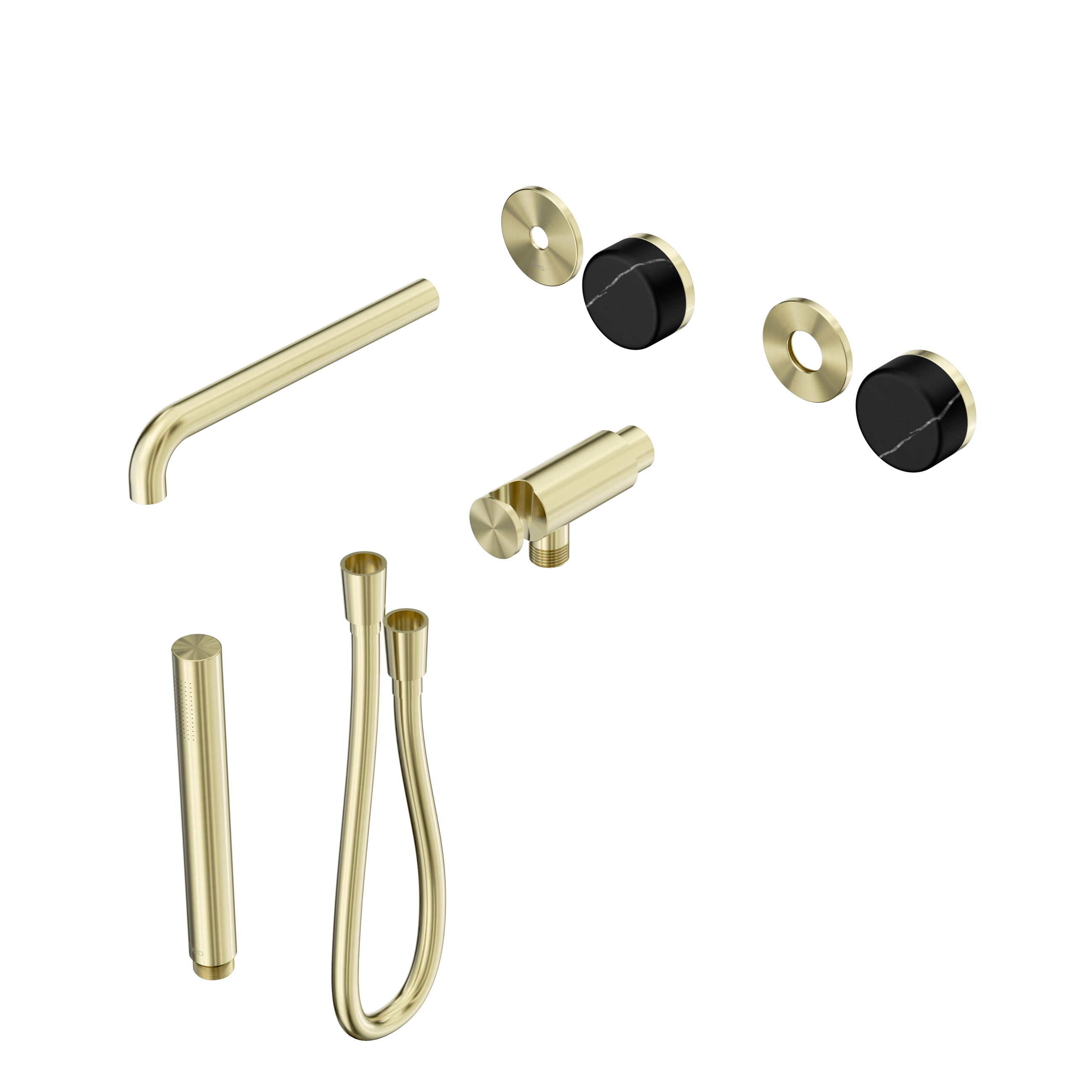 Serenity Progressive Shower System With Spout With Marquina Black Handle And Slim Shower Trim Kit Only Brushed Gold
