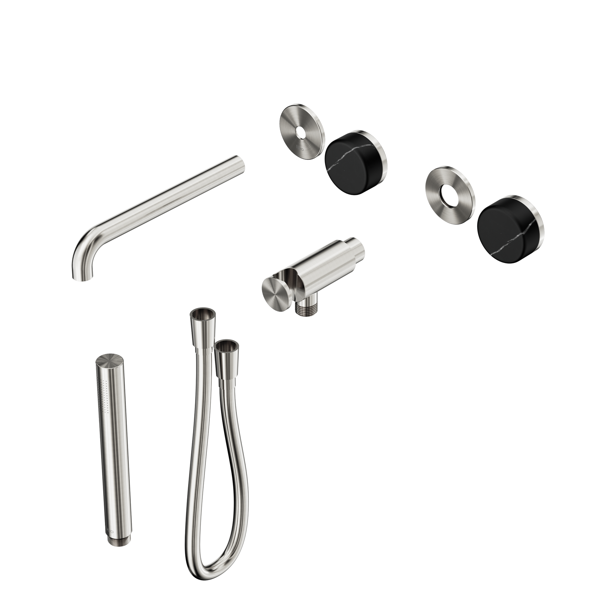 Serenity Progressive Shower System With Spout With Marquina Black Handle And Slim Shower Trim Kit Only Brushed Nickel