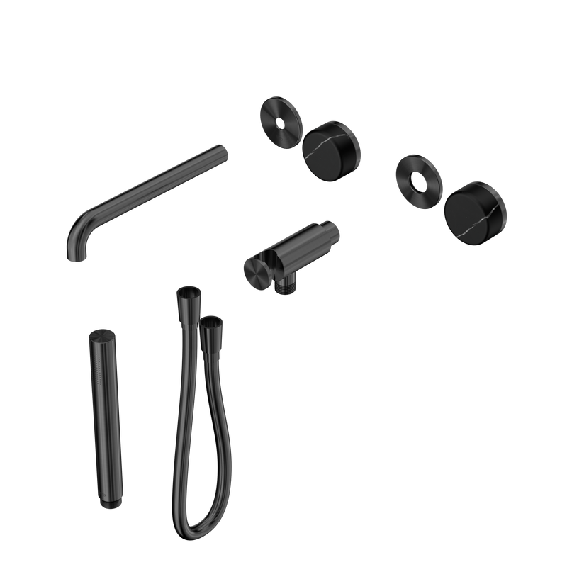 Serenity Progressive Shower System With Spout With Marquina Black Handle And Slim Shower Trim Kit Only Gun Metal