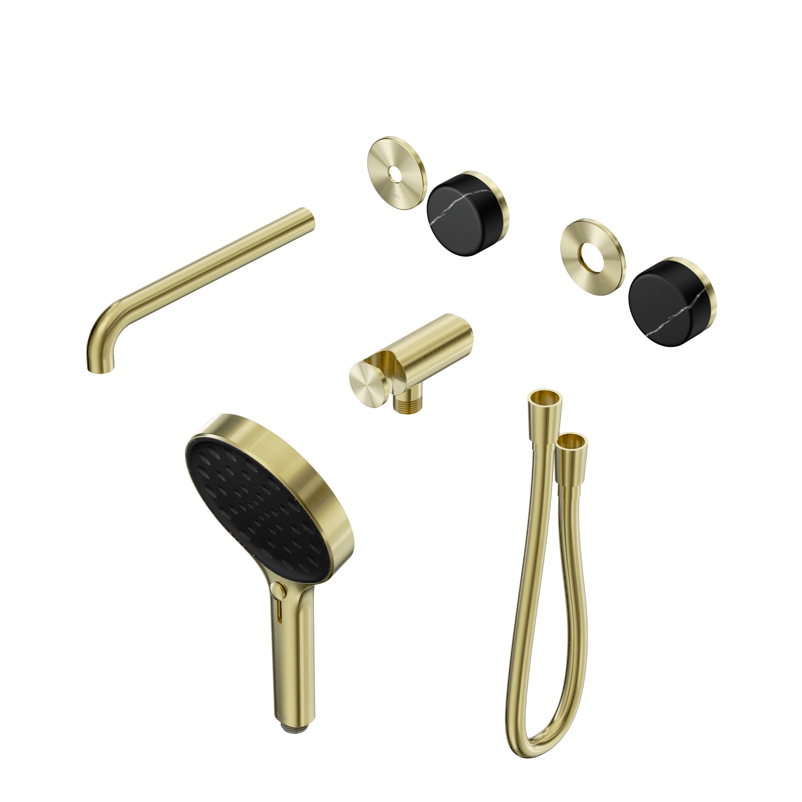 Serenity Progressive Shower System With Spout With Marquina Black Handle And Serenity Hand Shower Trim Kit Only Brushed Gold