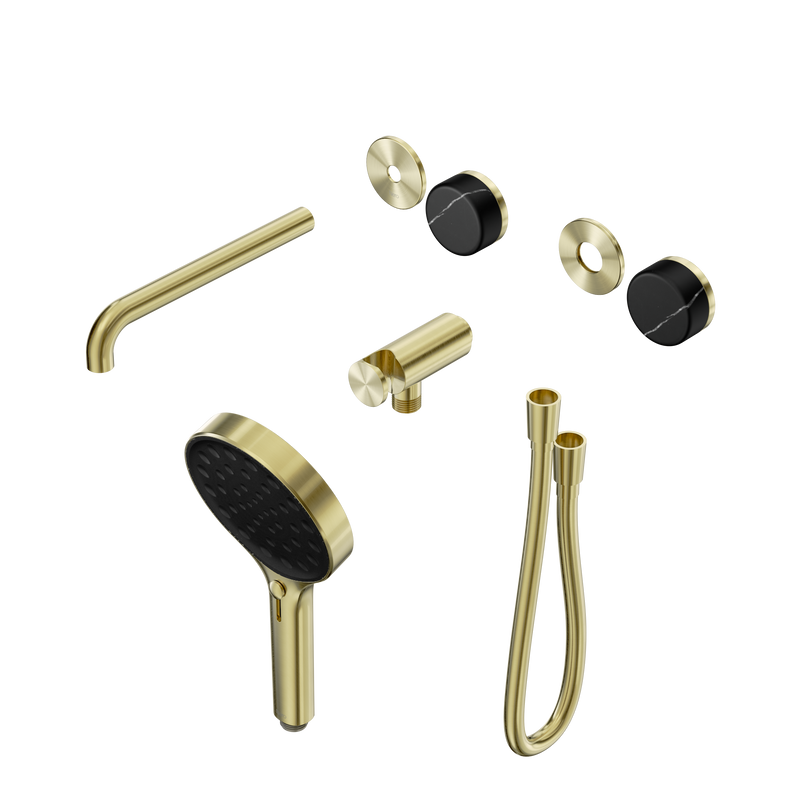 Serenity Progressive Shower System With Spout With Marquina Black Handle And Serenity Hand Shower Trim Kit Only Brushed Gold