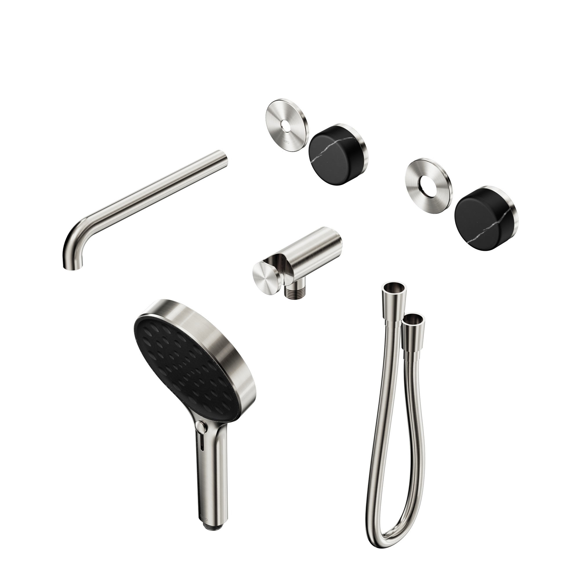 Serenity Progressive Shower System With Spout With Marquina Black Handle And Serenity Hand Shower Trim Kit Only Brushed Nickel